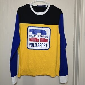 Ralph Lauren Polo Sport Mesh & Cotton Colorblock Long Sleeve Shirt Sz M